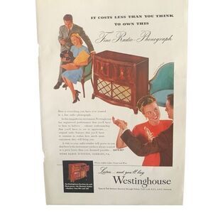 Vintage 1947 Westinghouse Radio Phonograph Ad Advertisement